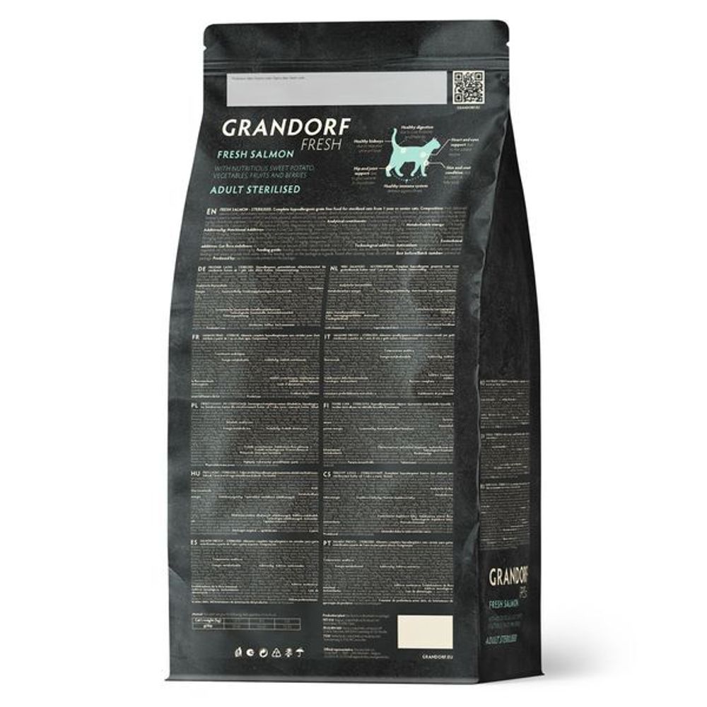 Сухой корм GRANDORF Fresh Cat STERILISED Salmon&Sweet Potato для стерилизованных кошек из свежего лосося с бататом