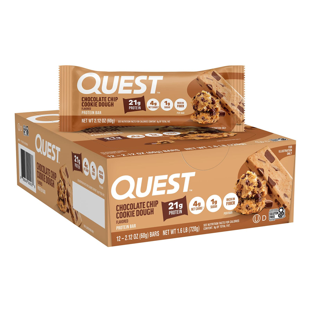 Quest Nutrition, Протеиновый батончик, шоколадная крошка, песочное тесто, 12 штук, 2,12 унц. (60 г) каждый