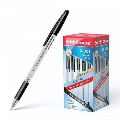 Ручка шариковая 1 мм, черная "R-301 Classic Stick&Grip" (ErichKrause)