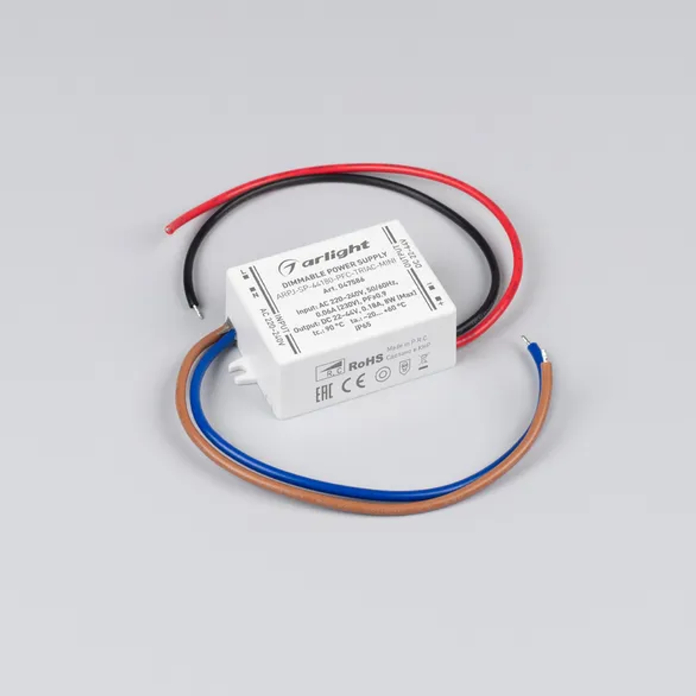 Блок питания ARPJ-SP-44180-PFC-TRIAC-MINI (8W, 22-44V, 180mA) (Arlight, IP65 Пластик, 5 лет) 047586