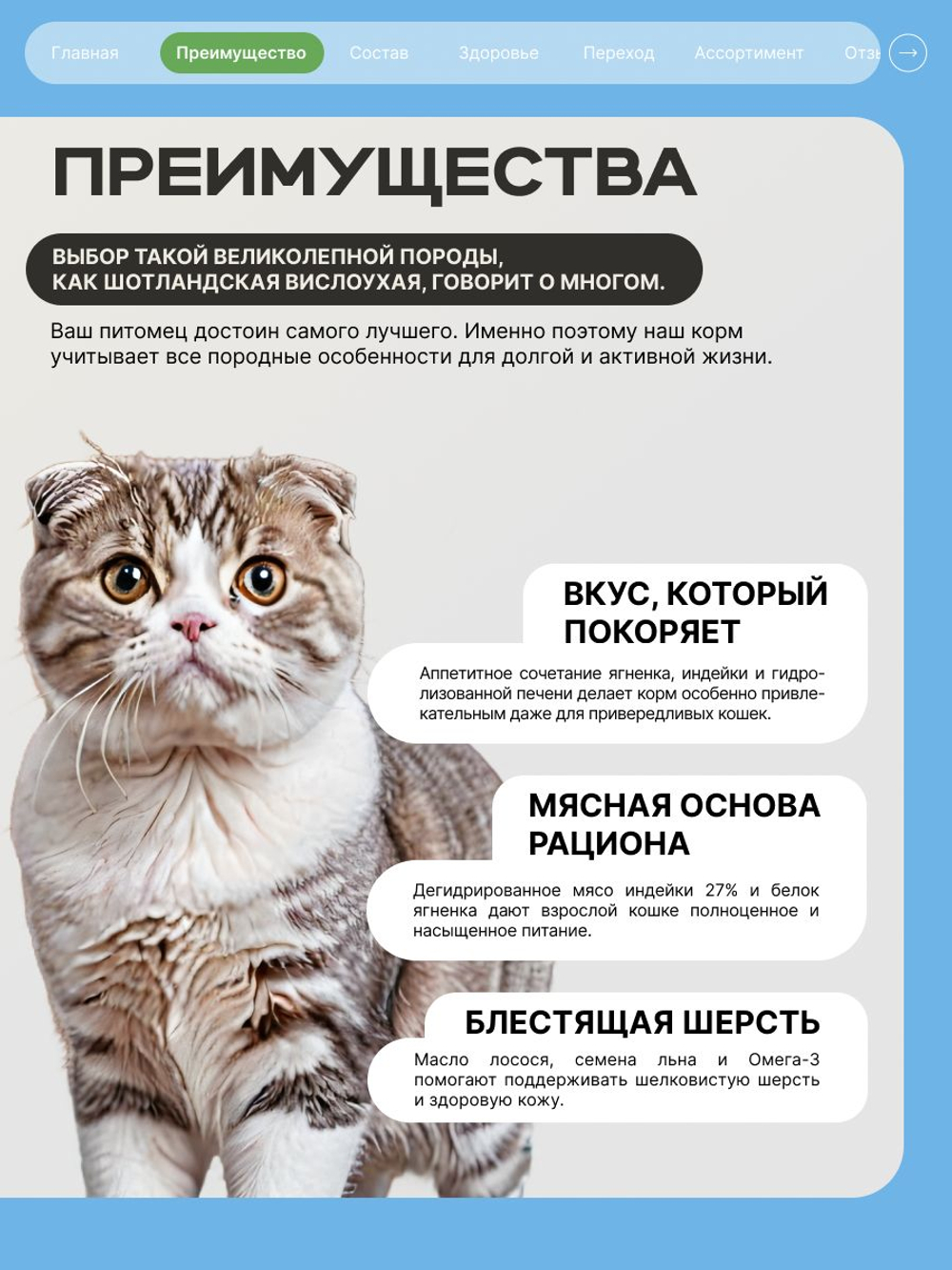 Корм сухой для кошек породы Шотландская вислоухая, с ягненком, 2 кг, QUATTRO