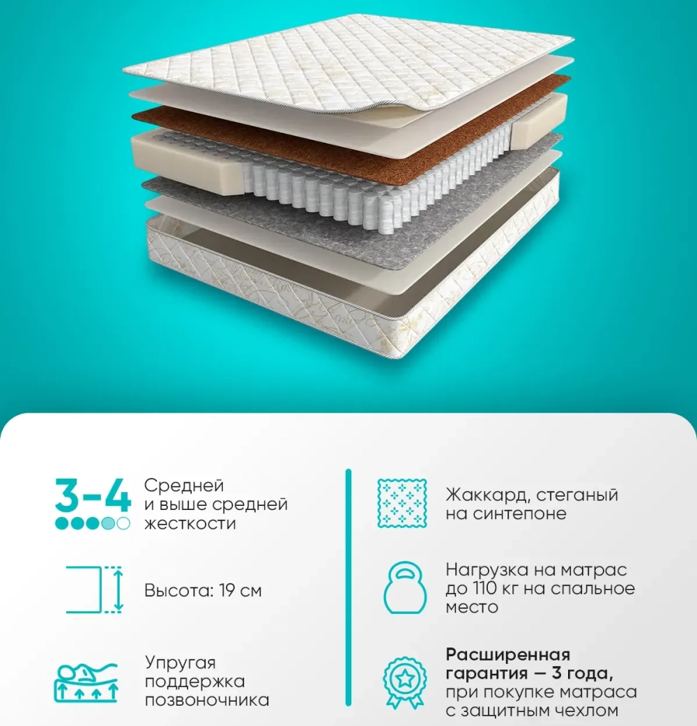 Матрас Askona Balance 2Sides 90x200х19, средний/среднежесткий