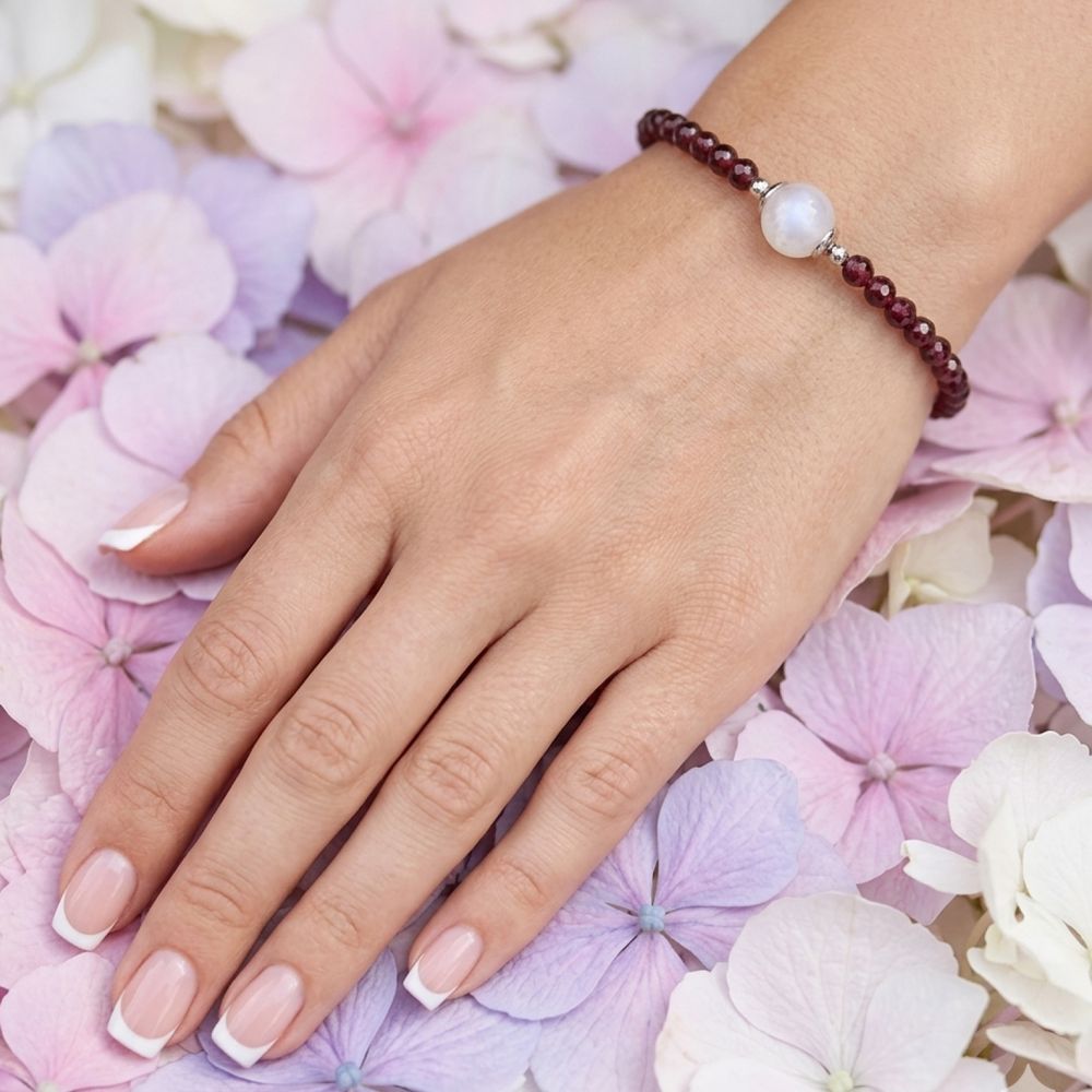 Браслет — Гранат с розовым кварцем
