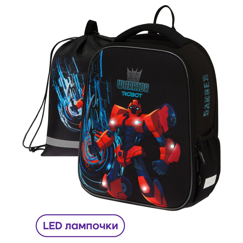 Ранец Berlingo Expert Mini "Warrior Robot" 36*27*14см, 2 отделения, 2 кармана, анатомическая спинка, мешок для обуви