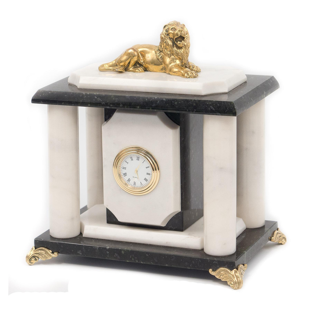 Часы "Лев" бронза мрамор змеевик 180х120х190 мм 2900 гр. R117227?