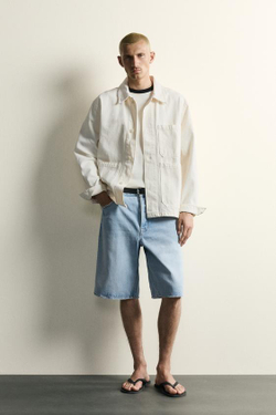 ZARA ДЖИНСОВЫЕ ШОРТЫ LOOSE FIT, ГОЛУБОЙ