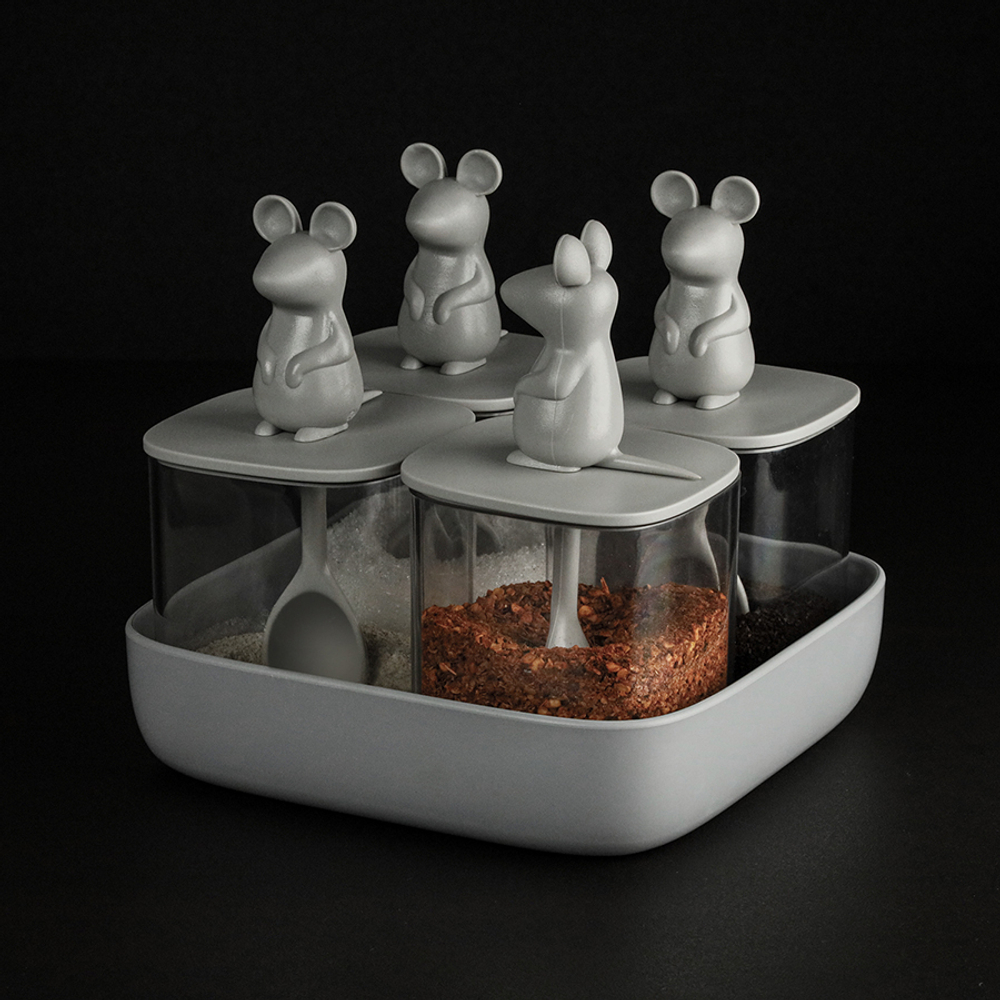 Набор банок для сыпучих продуктов 4шт Qualy Lucky Mouse Seasoning