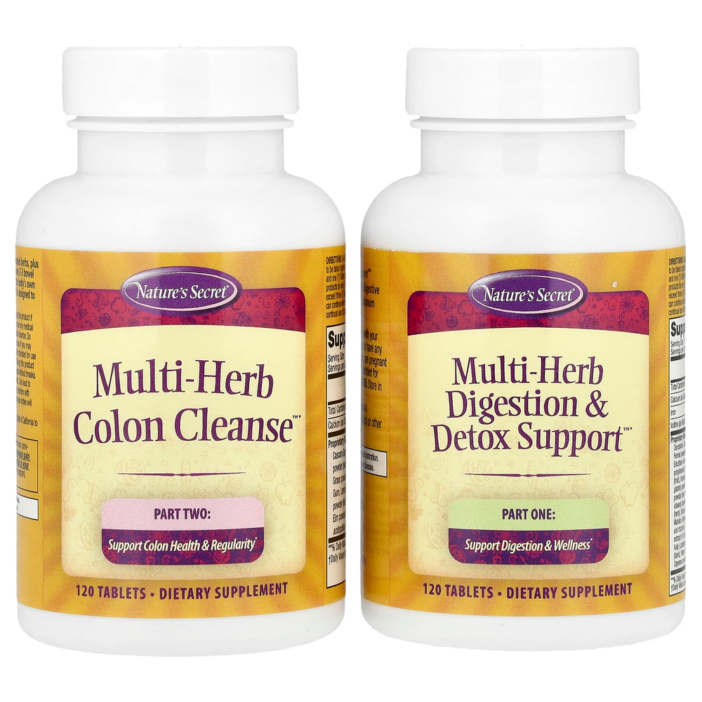 Nature's Secret, Ultimate Cleanse, состоящая из 2 частей программа для всего тела, 2 флакона по 120 таблеток в каждом