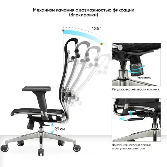 Кресло компьютерное GRAMBER, модель D18 (черный, черный пластик, хром)