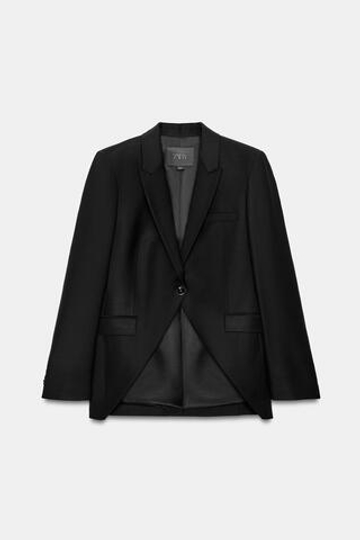 ZARA АСИММЕТРИЧНЫЙ БЛЕЙЗЕР С ШЕРСТЬЮ — ZW COLLECTION, ЧЕРНЫЙ