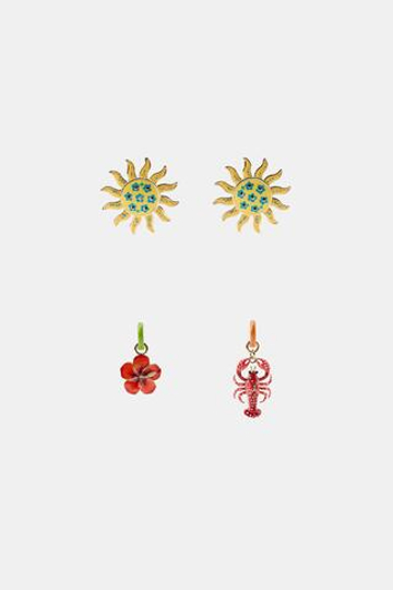 ZARA НАБОР СЕРЕГ «СОЛНЦЕ И ЛАНГУСТ», РАЗНОЦВЕТНЫЙ