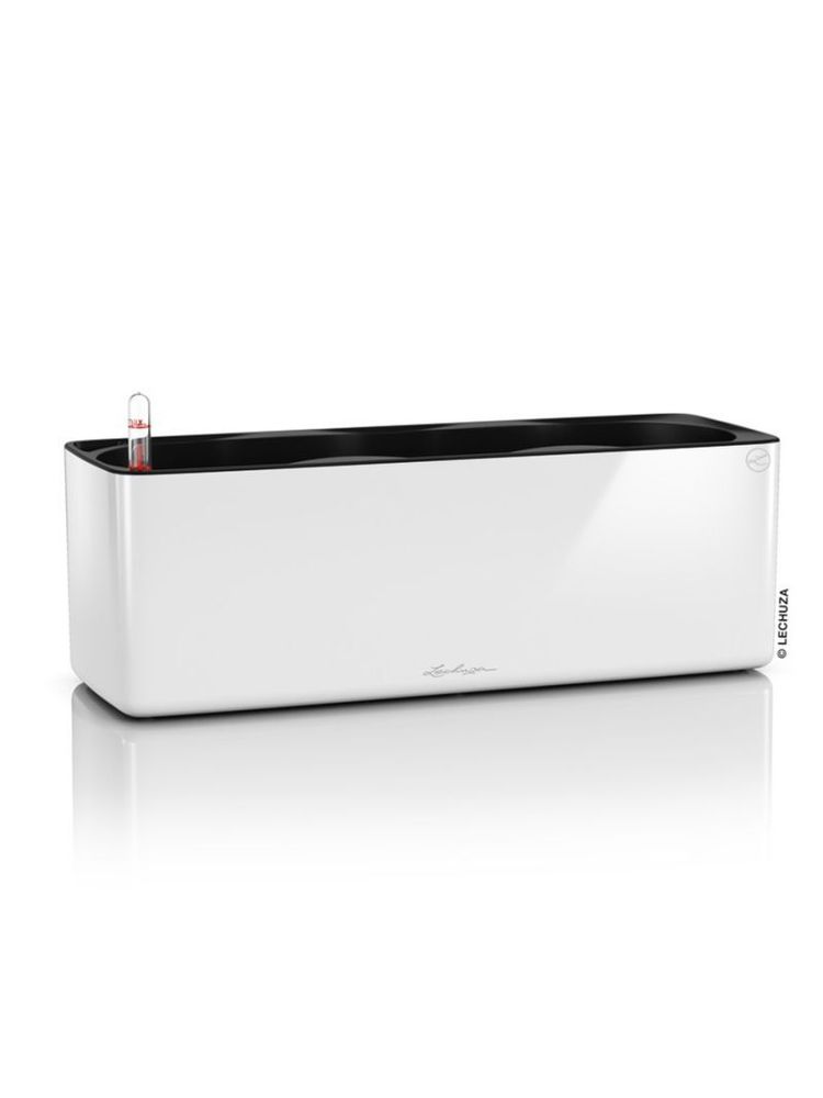 Кашпо Lechuza "Cube Glossy Triple Complete white high gloss" (пластик), 42x14xH14 см