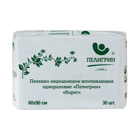 Пеленки впитывающие одноразовые для взрослых, серия Super, 60х90 см, 30 шт.