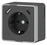 Розетка с заземлением и со шторками и USB Werkel Gallant (графит рифленый) W5071704