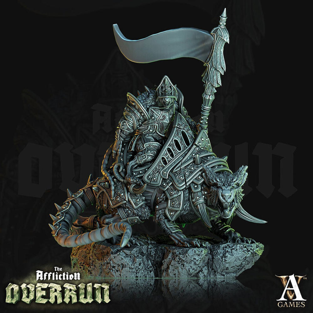 Grand Alliance Chaos Skaven Командир скавенов на гигантской крысе  миниатюра для dnd, днд, pathfinder, фентези, Настольная игра, НРИ, Варгейм, РПГ