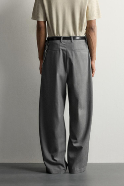 ZARA БРЮКИ WIDE-LEG СО СКЛАДКАМИ, СЕРЫЙ