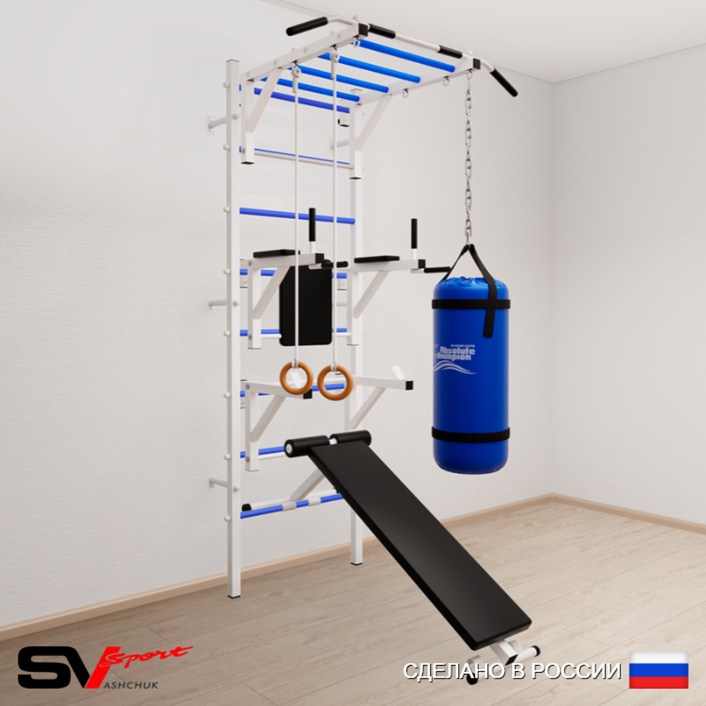 Шведская стенка Sv Sport 5612 (Турник рукоход/Брусья/Стойка/Скамья/Кольца/Цепь/Мешок 22кг)