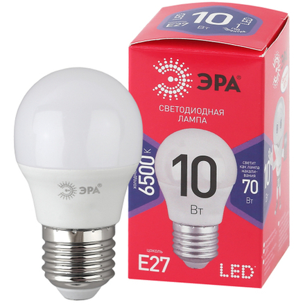 Лампа светодиодная ЭРА RED LINE LED P45-10W-865-E27 R 10Вт шар холодный дневной свет E27