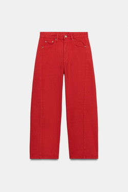 ZARA ДЖИНСЫ RELAXED СО СРЕДНЕЙ ПОСАДКОЙ — ZW COLLECTION, КРАСНЫЙ