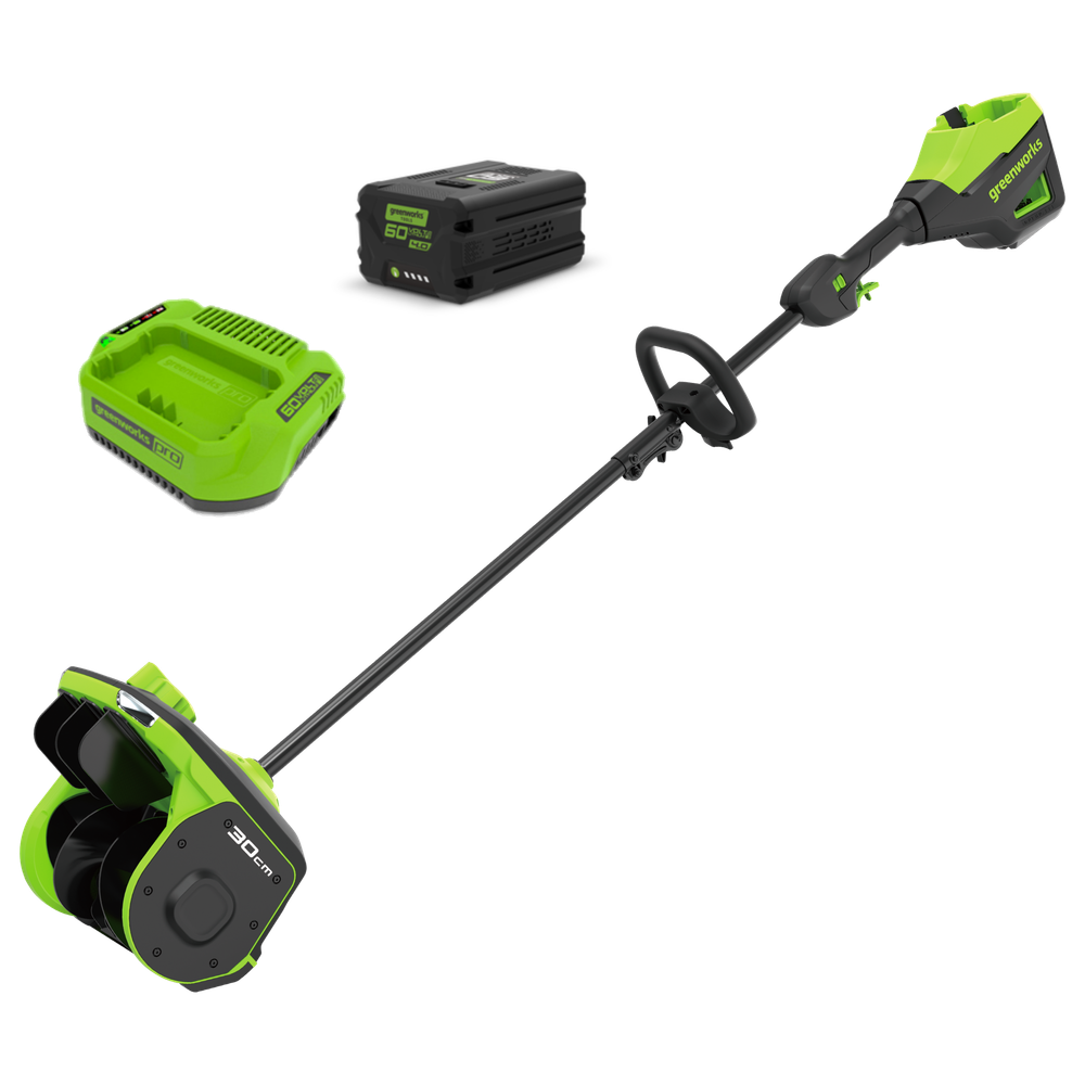 Аккумуляторная снегоуборочная лопата Greenworks GD60SS2 Арт. 2603207UB, 60V, 30 см, с регулируемым направлением выброса, бесщеточный, c 1хАКБ 4Ач и ЗУ