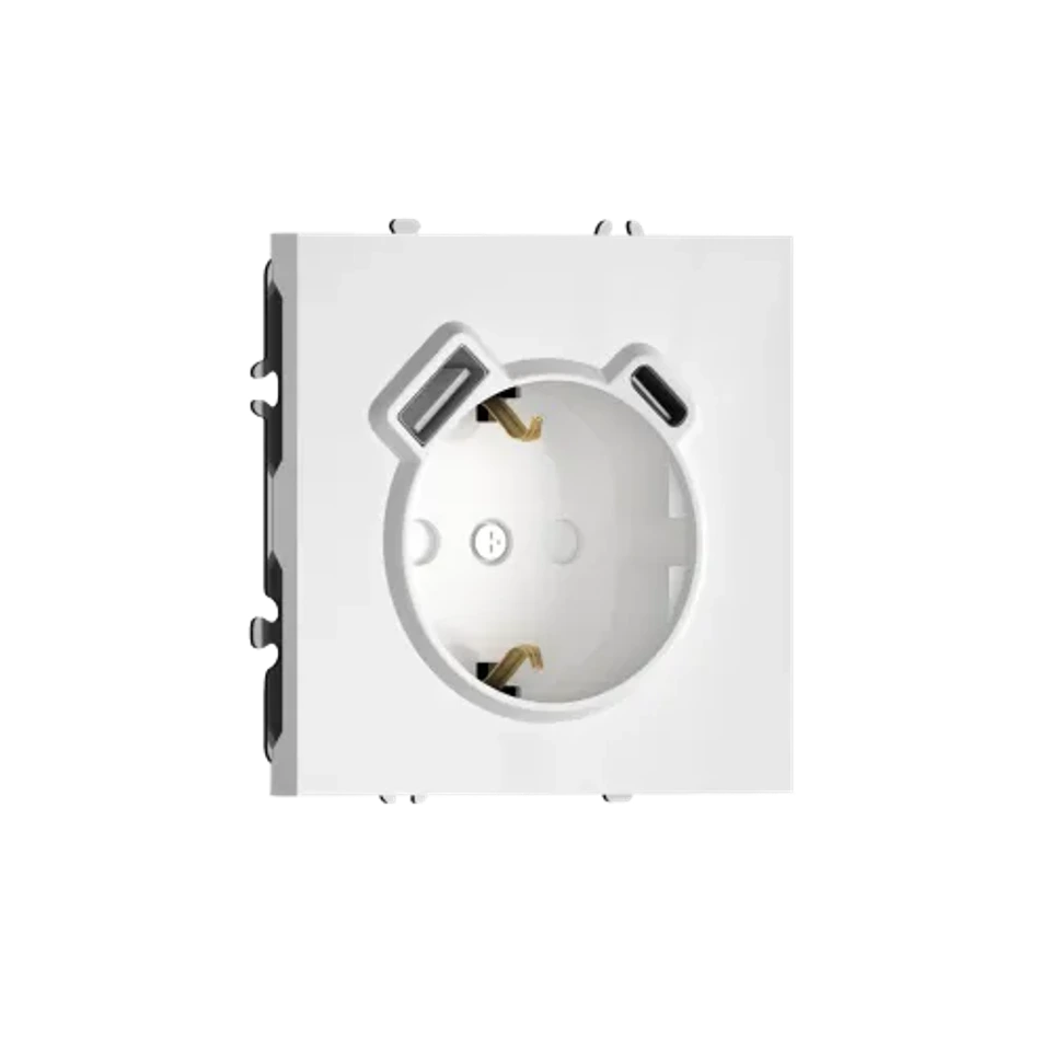 Розетка 220В с заземлением, со шторками, 16А + зарядка USB A+C 20W, на винтах, белый DONEL S08