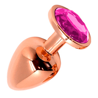 Золотистая анальная пробка 7см розовым кристаллом Cnex Wooomy Tralalo Rose Gold Metal Plug Small Magenta