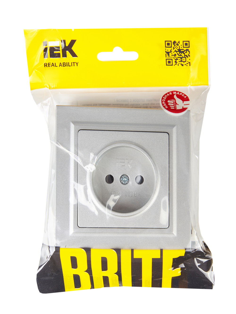 BRITE Розетка 1-местная без заземления без защитных шторок 10А в сб. РСР10-1-0-БрА алюминий IEK