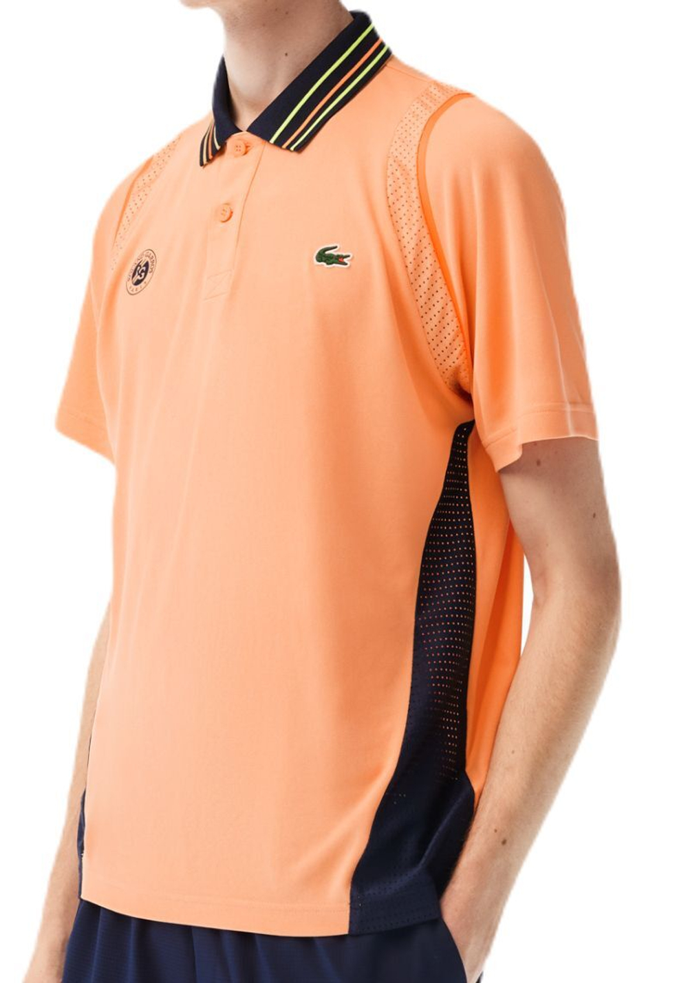 Мужское теннисное поло Lacoste Sport Roland Garros Edition Ultra-Dry Two Tone Polo Shirt - light orange/navy blue