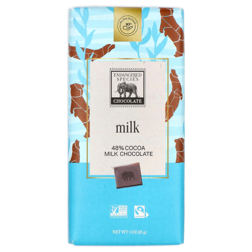 Endangered Species Chocolate, нежный сливочный молочный шоколад, 48%, 85 г (3 унции)