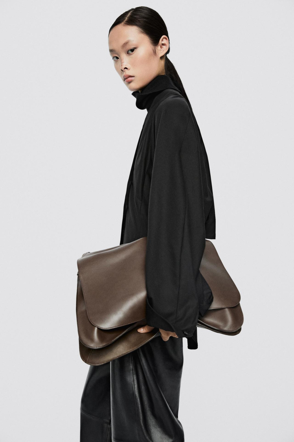 Massimo Dutti Большая сумка с клапаном - Limited Edition, шоколадно-коричневый