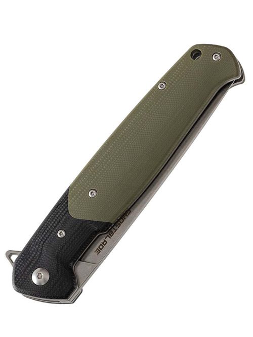 Нож складной GhostBlade Rune, сталь D2, Stonewash, 58-62 HRC, Drop-point, рукоять G10 оливковая, замок Liner lock
