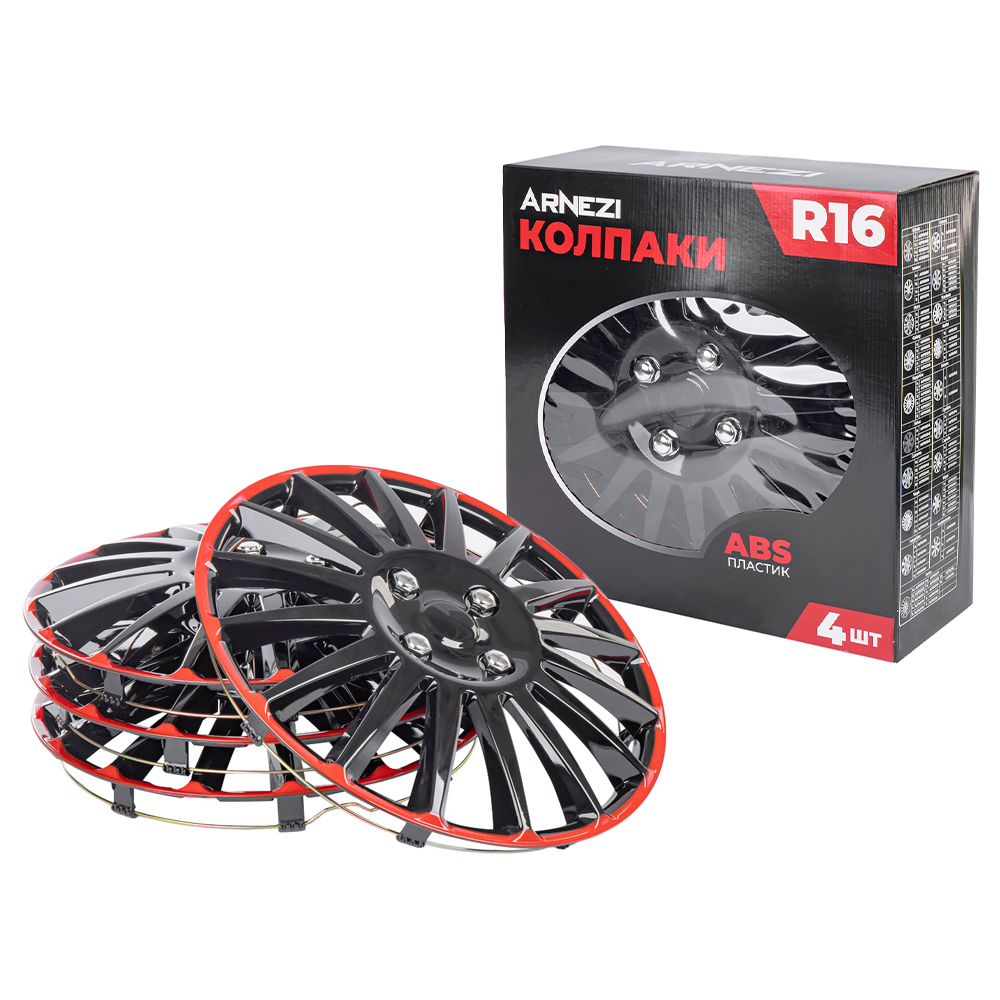 Колпаки R16 Orion 4шт (черно-красные) ABS-пластик ARNEZI A0702077