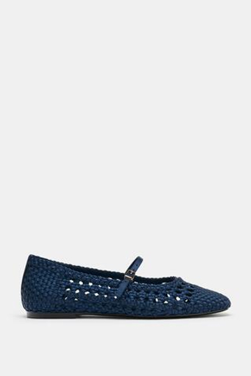 ZARA ПЛЕТЕНЫЕ БАЛЕТКИ С ПРЯЖКОЙ, СИНИЙ