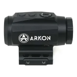Призматический прицел ARKON Prizm 3x18 / Аркон Призма 3 на 18 - вид сбоку, логотип ARKON на корпусе