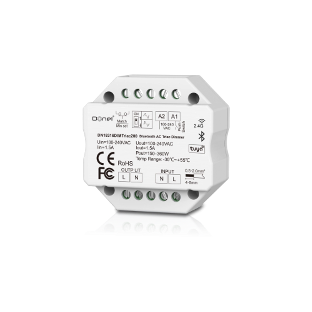Диммер-таблетка Triac,  управление через  BT+RF+Push,  питание 230В,  1-но канальный,  максимальная мощность LED 200Вт   Артикул: DN18316DIMTriac200