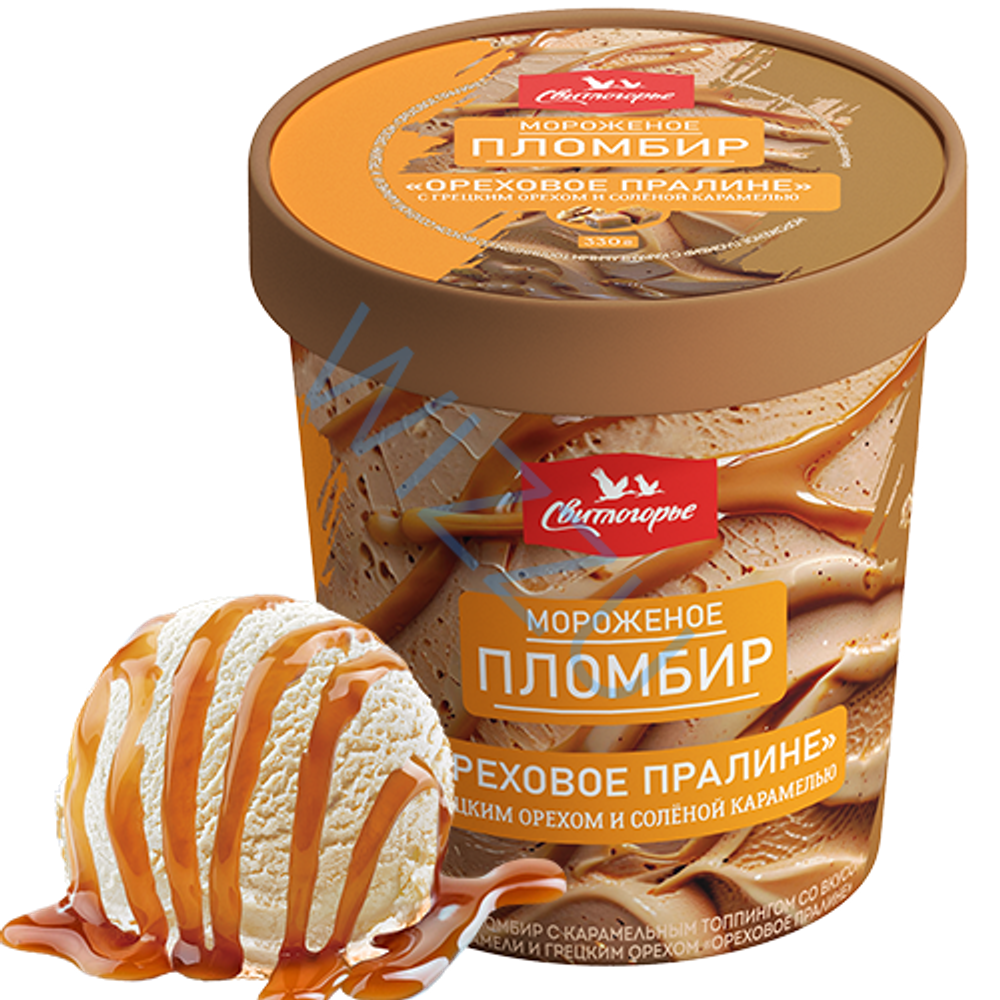 Мороженое пломбир пралине с карамелизированным грецким орехом и наполнителем "Соленая карамель" м.д.ж. 15% 230г