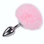Серебристая анальная втулка с розовым хвостиком Alive Metal Anal Fluffly Plug S (Цвет: розовый)