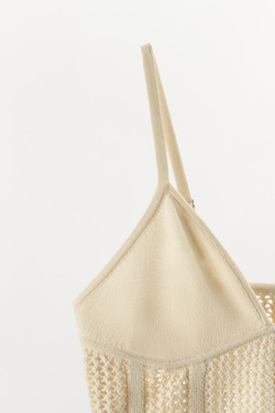 ZARA АЖУРНЫЙ ТРИКОТАЖНЫЙ ТОП, ЭКРЮ