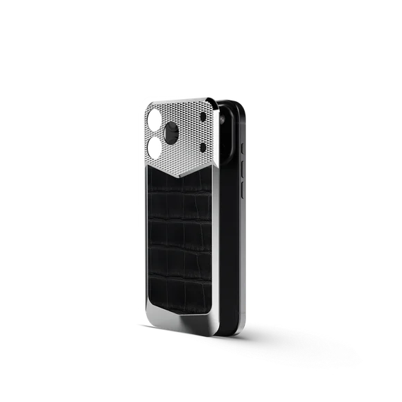 Чехол для iPhone 18 на магните - Натуральная кожа аллигатора - Чёрный