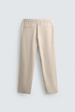 ZARA БРЮКИ RELAXED FIT ИЗ СМЕСИ ХЛОПКА, СВЕТЛО-БЕЖЕВЫЙ