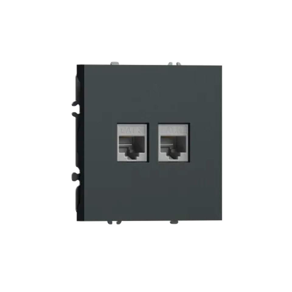 Розетка комбинированная RJ11 + RJ45 (cat.3/5e/ClassE-4/8), черный графит DONEL S08