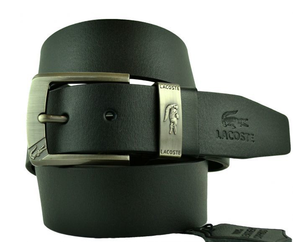 Стильный мужской джинсовый чёрный брендовый ремень Lacoste (копия) 40brend-KZ-223