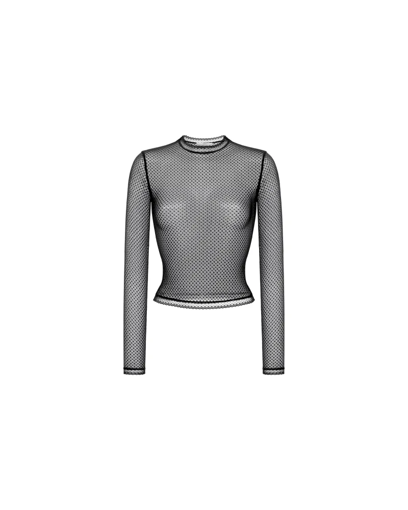 Билли (Billie sleeves), топ с длинным рукавом из черной ажурной сетки