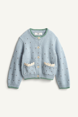 ZARA КАРДИГАН С КРУЖЕВОМ - LIMITED EDITION, ПАСТЕЛЬНО -СИНИЙ