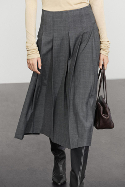 Massimo Dutti Юбка миди из смесовой шерсти со складками, серый
