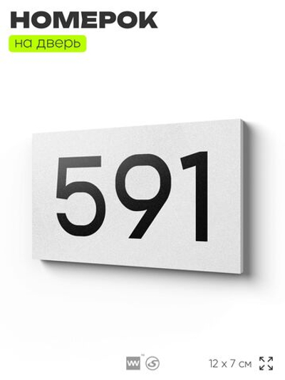 Номер на дверь 591, табличка на дверь для офиса, квартиры, кабинета, аудитории, склада, белая 120х70 мм, Айдентика Технолоджи