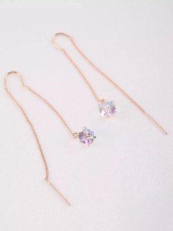 Серьги-протяжки Миражи с сиреневыми кубиками Swarovski