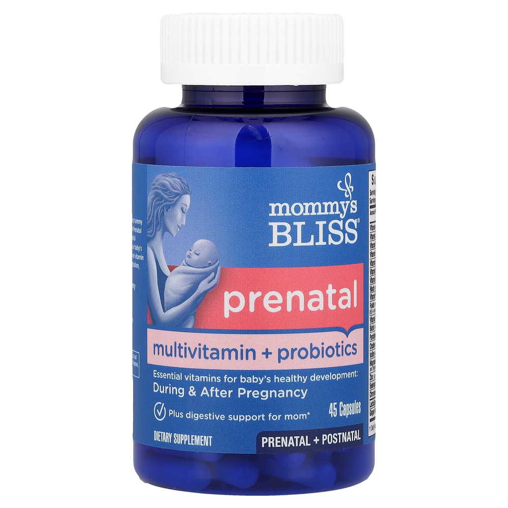 Mommy's Bliss, пренатальные мультивитамины с пробиотиками, 45 капсул
