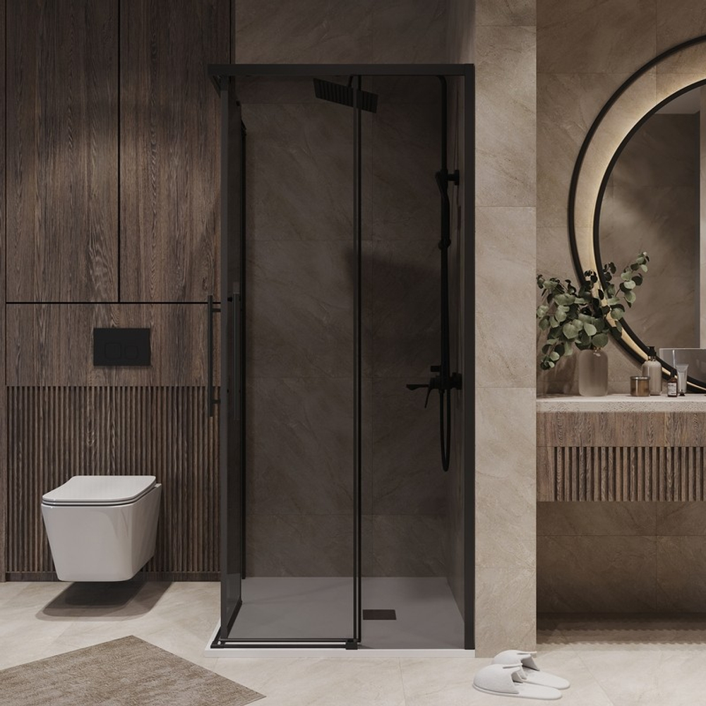 Душевое ограждение Niagara Nova NG-2829-34BLACK (90х90х195) квадрат,черный матовый,двери раздвижные,стекло тонированное,1 место