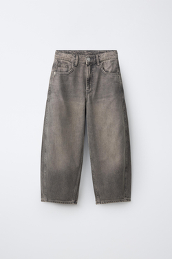 ZARA ДЖИНСЫ RELAXED BARREL СО ШЛЕВКОЙ, СЕРО-КОРИЧНЕВЫЙ
